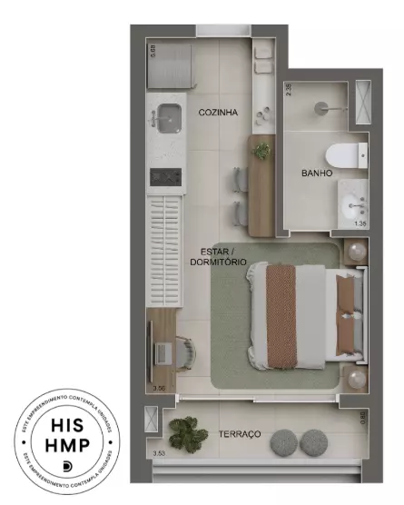 26 Studio 26 metros com terraço