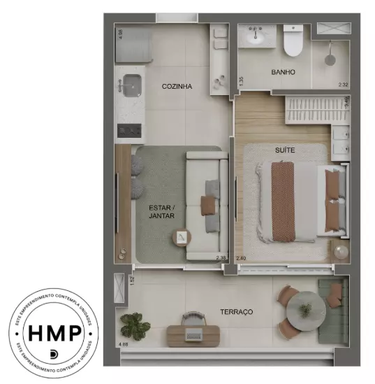 36 Studio 36 metros com terraço