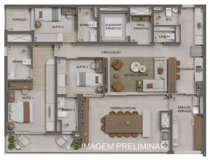 147 Apartamento 147 metros, 2 ou 3 suítes com lavabo